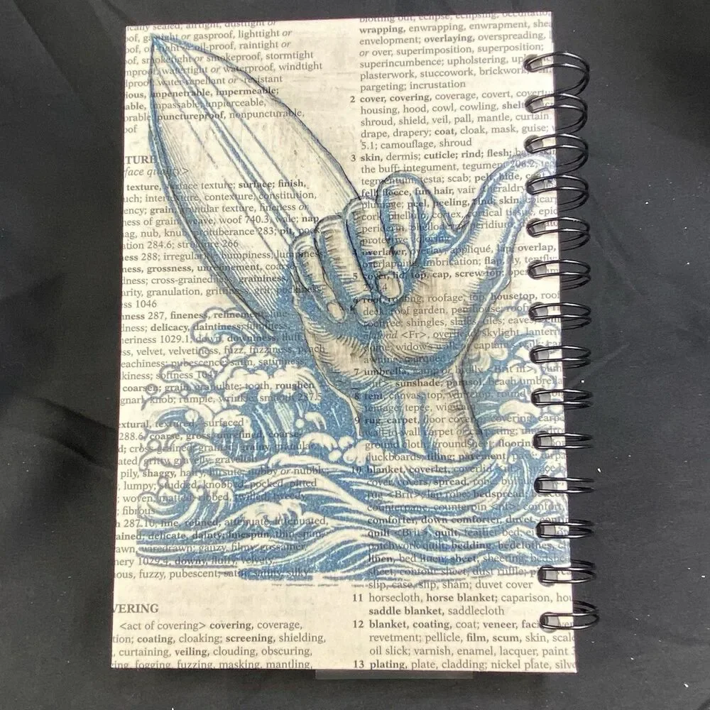 Journal Unique Surfing Designs Handmade Upcycle Spiral Notebook Cowabunga Dude